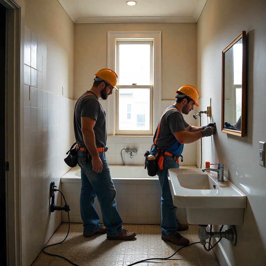 Tradesperson working on a bathroom renovation in Melbourne.